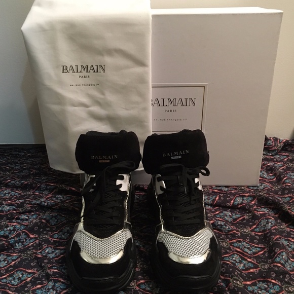 Balmain | Shoes | Balmain Jace Hightop Sneakers In Blacksilver | Poshmark